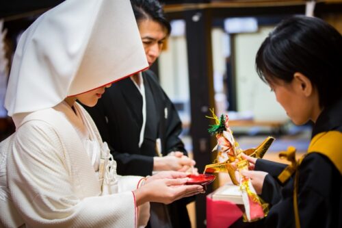 七尾市　妙国寺　結婚式　和装　神前　仏前　ウェディング　白無垢　綿帽子　三々九度