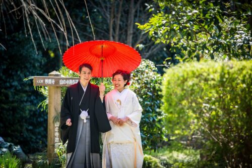 七尾市　妙国寺　結婚式　和装　神前　仏前　ウェディング　白無垢　和傘