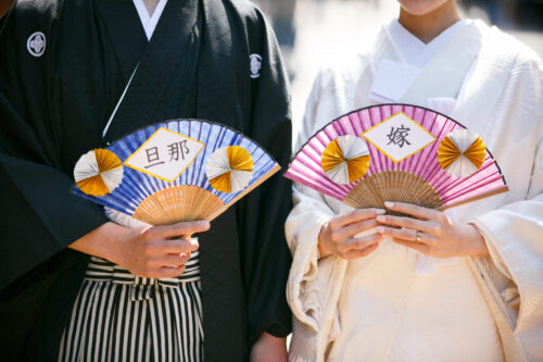 金沢　フォトウェディング　北陸　石川　和装　京都　胡蝶蘭　白無垢　センス　扇子