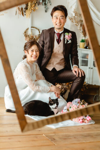 スタジオ　ネコ　猫　ウェディング　フォト　クロネコ　笑顔