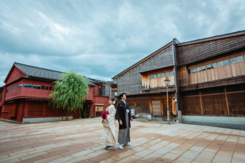 ひがし茶屋街　金沢　フォトウェディング　北陸　石川　和装　京都　胡蝶蘭　白無垢