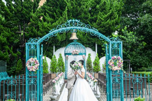 横浜　チャペル　KKR 港の見える丘　公園　洋装　フォトウェディング　家族　結婚式　安い　格安　ロングベール　ウェディングドレス　ガーデン　オシャレ