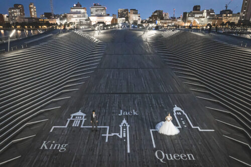 横浜　大さん橋　大桟橋　ナイト　安い　リーズナブル　安価　フォトウェディング　写真だけ　結婚　ウェディング　ドレス　ベール　夜景　出張カメラマン