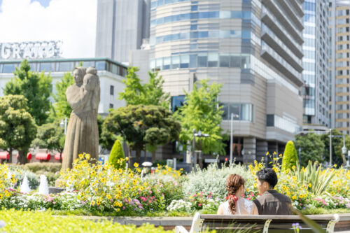 ジョギングが趣味の二人が山下公園で前撮り