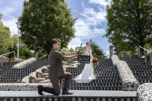 山下公園で映画のカットのような前撮り