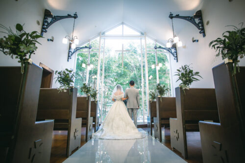 軽井沢　チャペル　森の　結婚式　フォト　ウェディング　ドレス