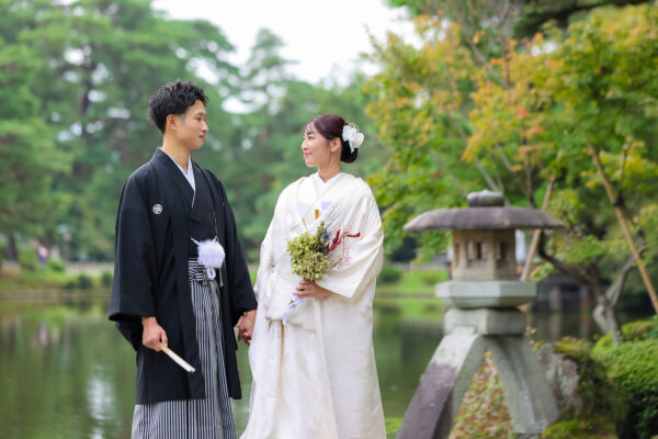 金沢、兼六園で和装ロケ白無垢