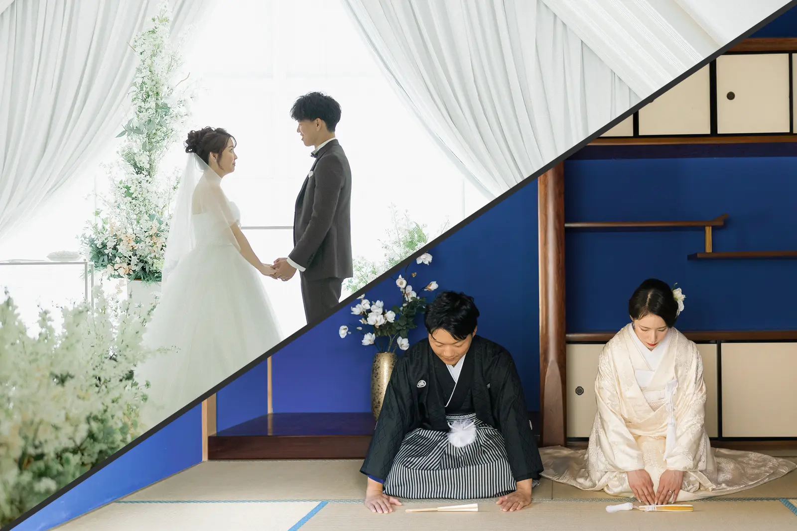 チャペル撮影と和装スタジオ撮影を組み合わせたフォトウェディングプランのイメージ