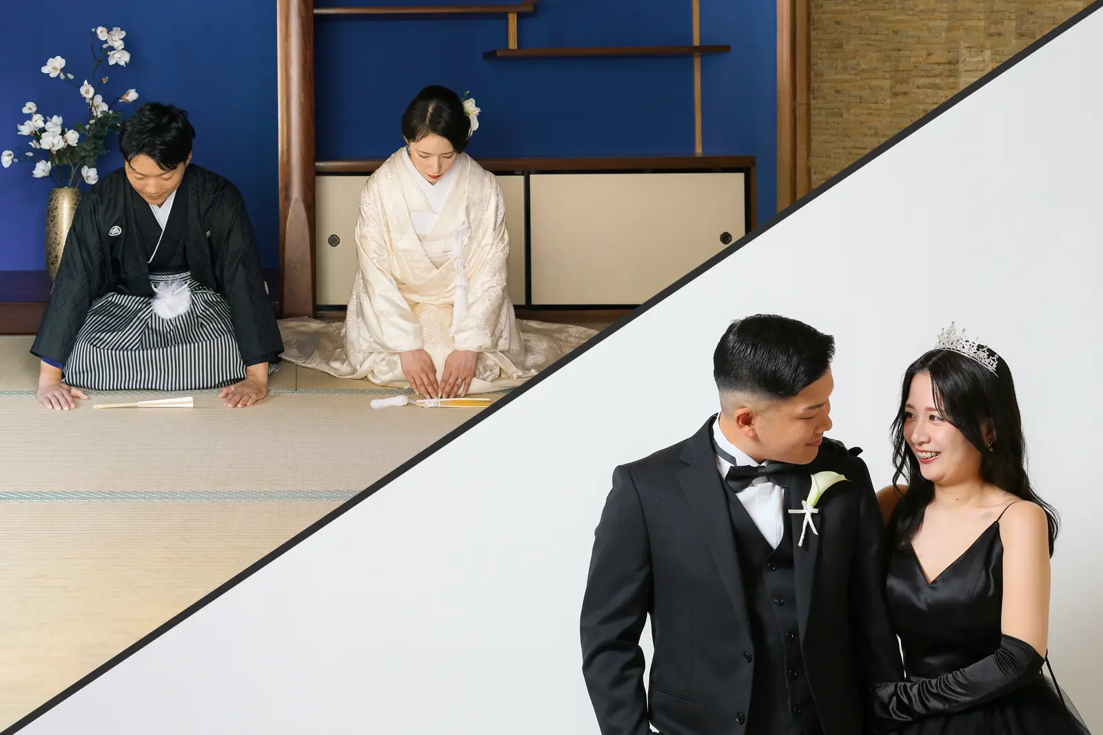 天候に左右されず快適な環境で撮影できる、金沢のフォトスタジオでの和装（白無垢・色打掛）と洋装（ドレス）のセット撮影