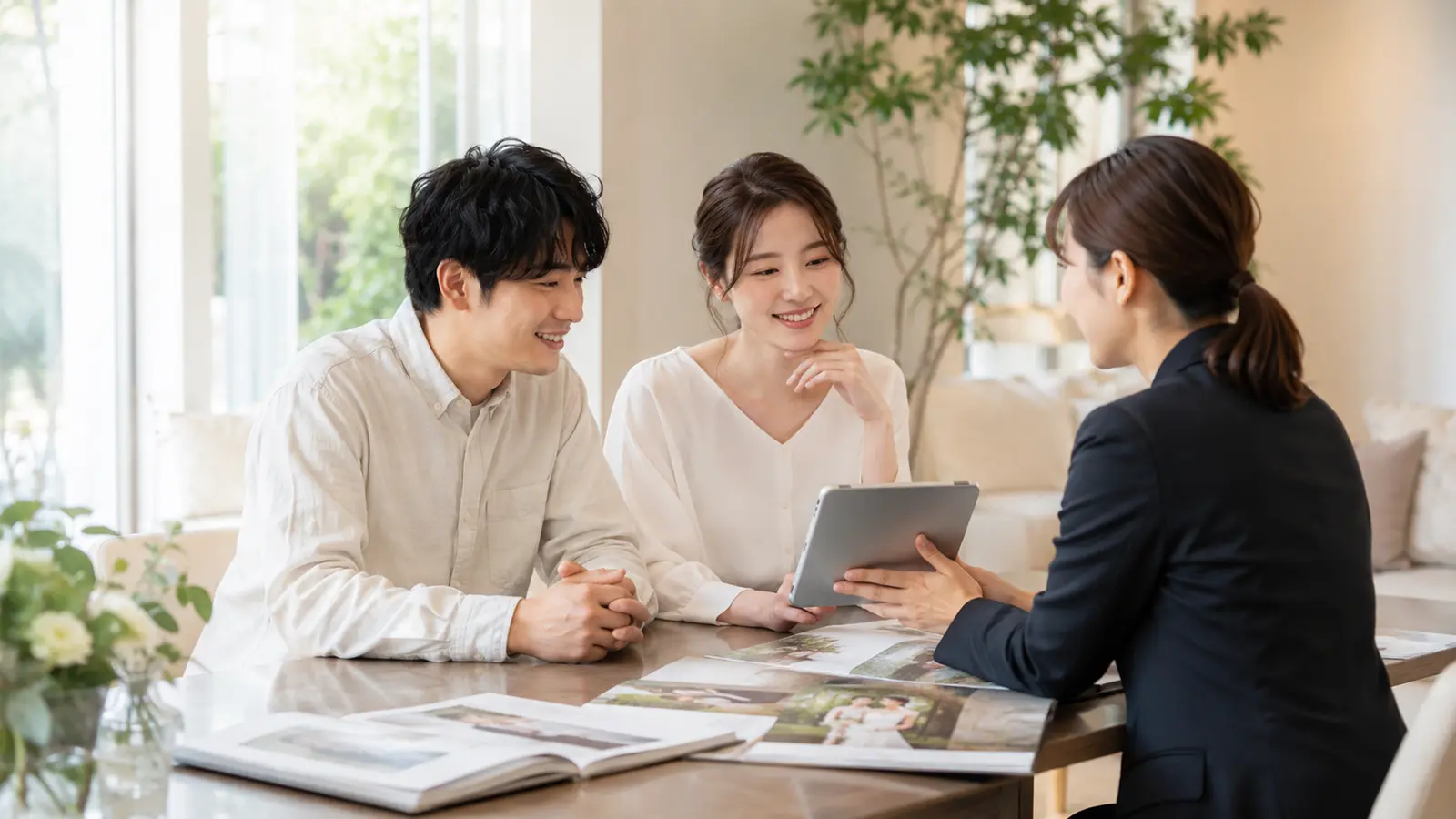 フォトウェディングで失敗しないために撮影内容を相談する新郎新婦