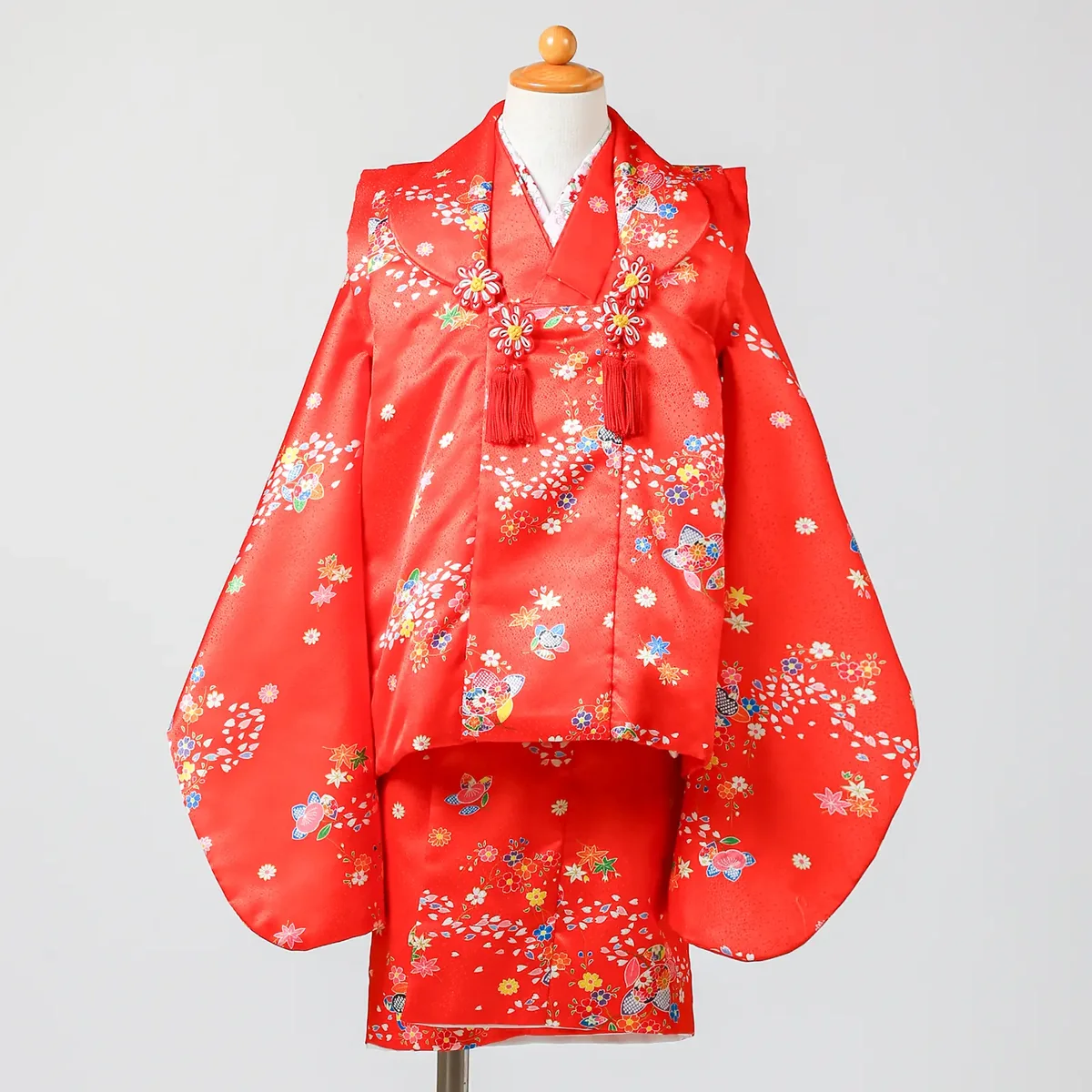 七五三 3歳女の子の被布 赤・小花・紅葉 品番G3-106｜フォトジェリッシュ金沢店