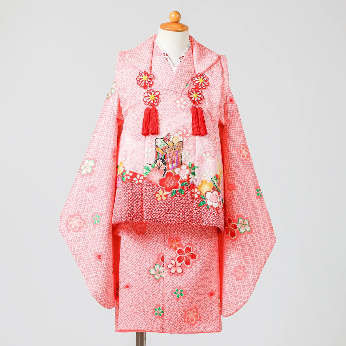 七五三 3歳女の子の被布 ピンク・扇・桜 品番G3-109｜フォトジェリッシュ金沢店