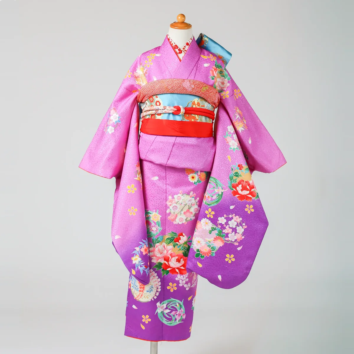 七五三 7歳女の子の四つ身 紫・牡丹と桜柄 品番G7-111｜フォトジェリッシュ金沢店