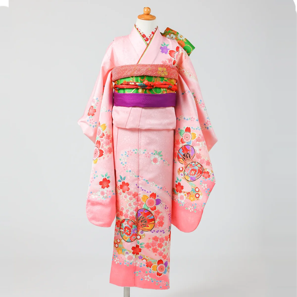 七五三 7歳女の子の四つ身 ピンク・花と扇柄 品番G7-119｜フォトジェリッシュ金沢店
