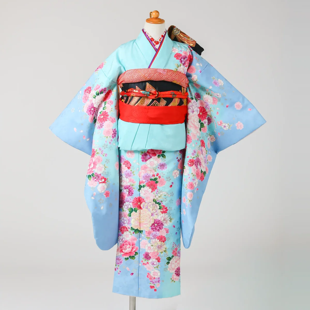 七五三 7歳女の子の四つ身 水色・牡丹柄 品番G7-132｜フォトジェリッシュ金沢店