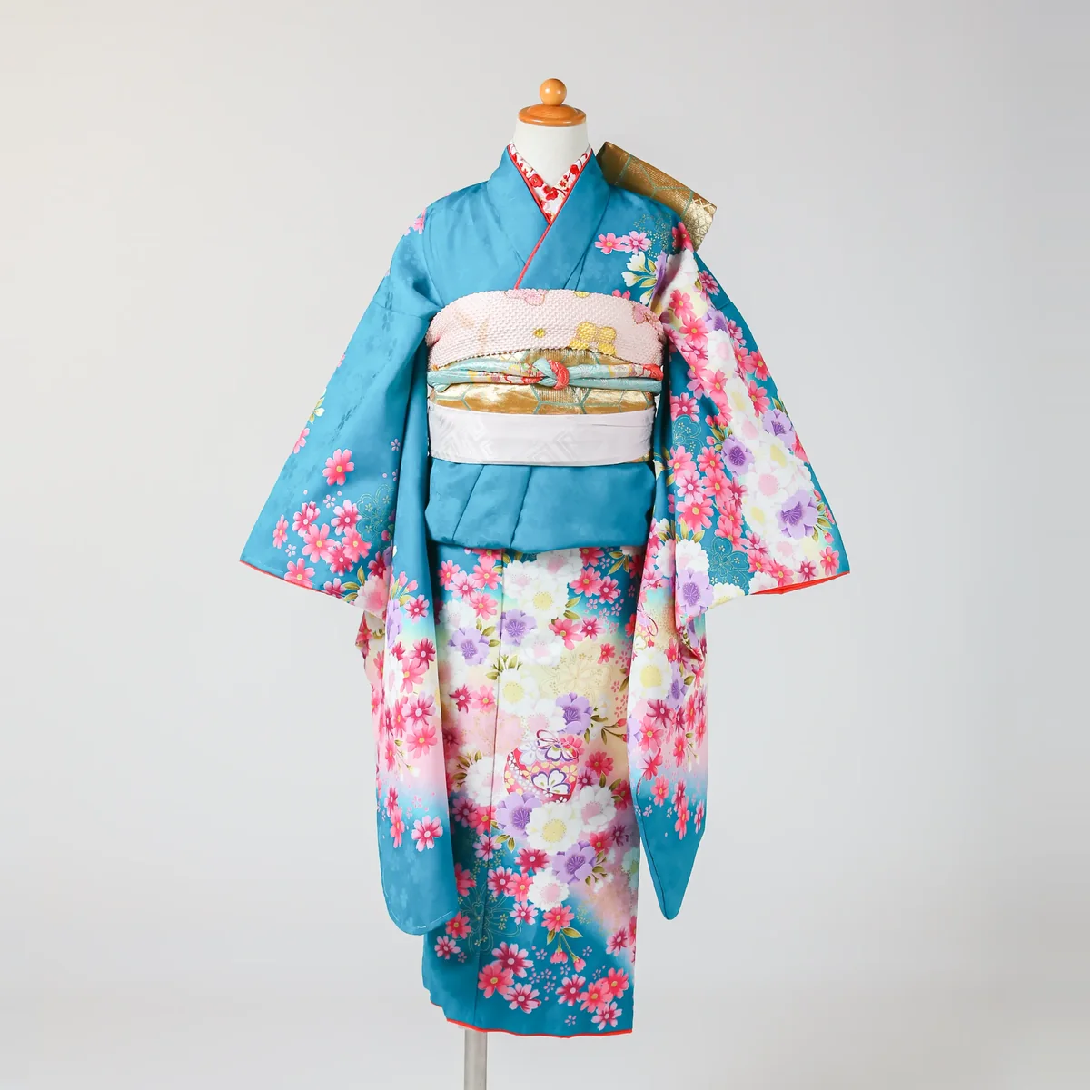 七五三 7歳女の子の四つ身 青緑・菊柄 品番G7-136｜フォトジェリッシュ金沢店