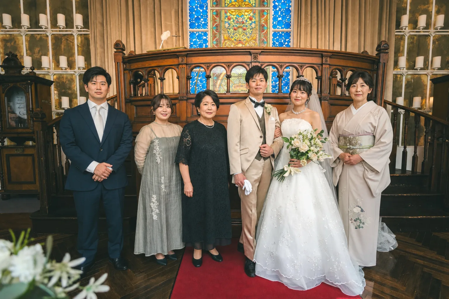 ラ・バンク・ド・ロアのチャペルでご家族と並んだ集合写真